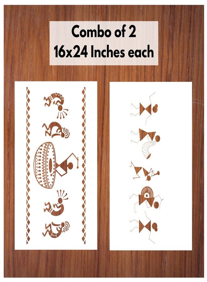 StenCart Combo of 2 Drum Warli Art & Musical Instrument Warli Art Stencils for Wall Painting DIY Reusable Wall Stencil Design for Wall Decoration (16x24 inch) -Pack of 2 - Image 1